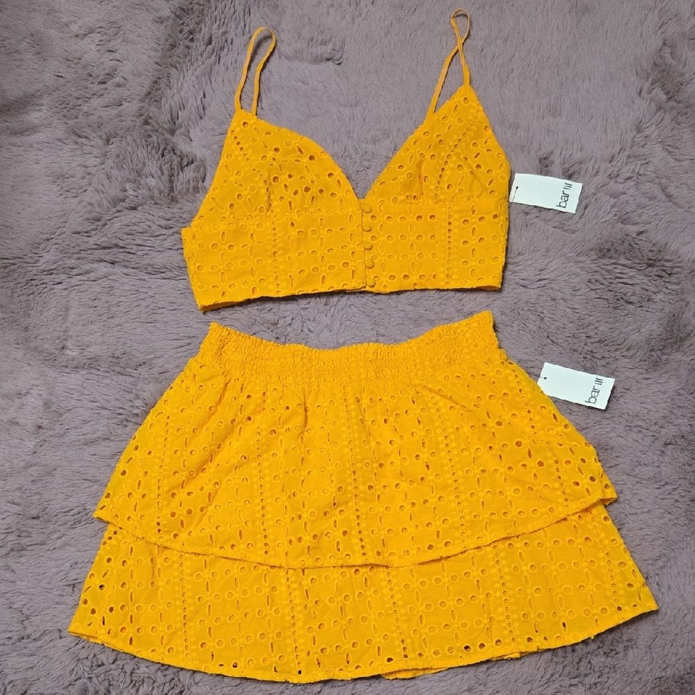 Bar III Yellow Eyelet Skirt